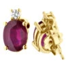 VS Diamond And Oval Ruby Stud Earrings For Women 18K Yellow Gold 3.74ct