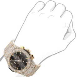 Bust Down 18K Gold Hublot Classic Fusion Chronograph Men's Diamond Watch -Urban Jewels Shop watches bust down 18k rose gold hublot classic fusion chronograph mens diamond watch bod