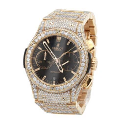 Bust Down 18K Gold Hublot Classic Fusion Chronograph Men's Diamond Watch