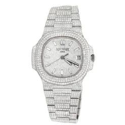 Fully Iced Out Men's Diamond Patek Philippe Watch Stainless Steel 40mm
