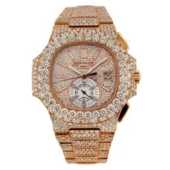 Fully Iced Out Patek Philippe Nautilus Diamond Watch For Men 18k Rose Gold 40.5mm
