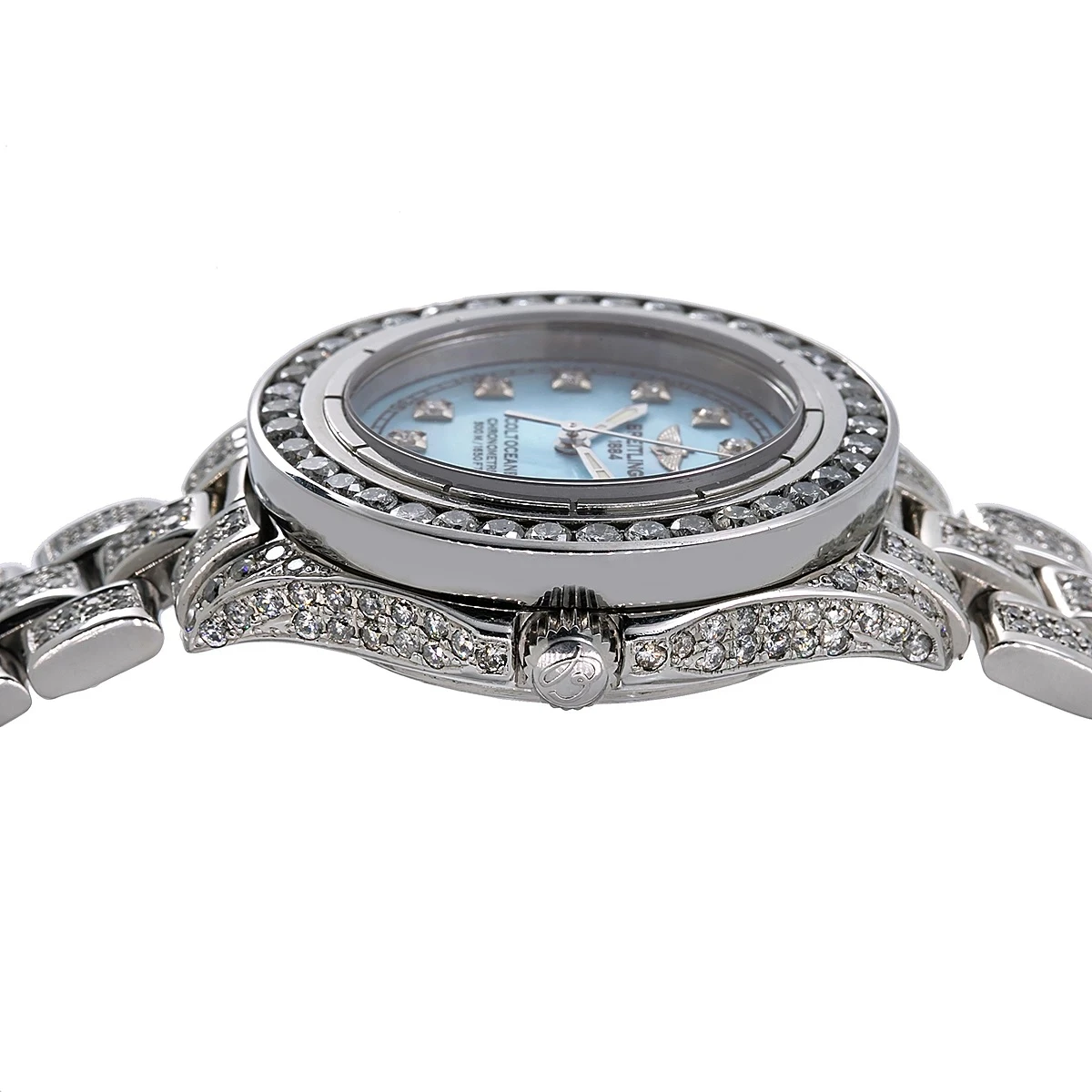 Iced Out Breitling Diamond Women's 33mm Watch A57350 Colt Oceane Blue MOP Dial 8ct 3 Iced Out Breitling Diamond Women's 33mm Watch A57350 Colt Oceane Blue MOP Dial 8ct - Image 3