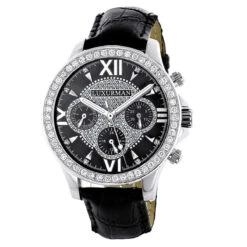 Luxurman Liberty Men's Diamond Watch Black Dial Swiss MVT Leather Band 3ct