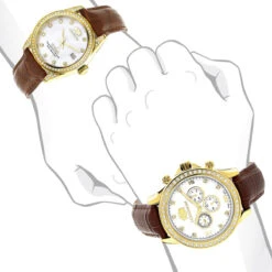 Luxurman Matching His & Hers Yellow Gold Plated Diamond Watch Set With Leather Band 10 Luxurman Matching His & Hers Yellow Gold Plated Diamond Watch Set With Leather Band -Urban Jewels Shop watches luxurman matching his hers yellow gold plated diamond watches leather band bod