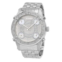 Oversized JoJino Men's Diamond Watch Five Time Zones White Iced Out Dial 0.25ct