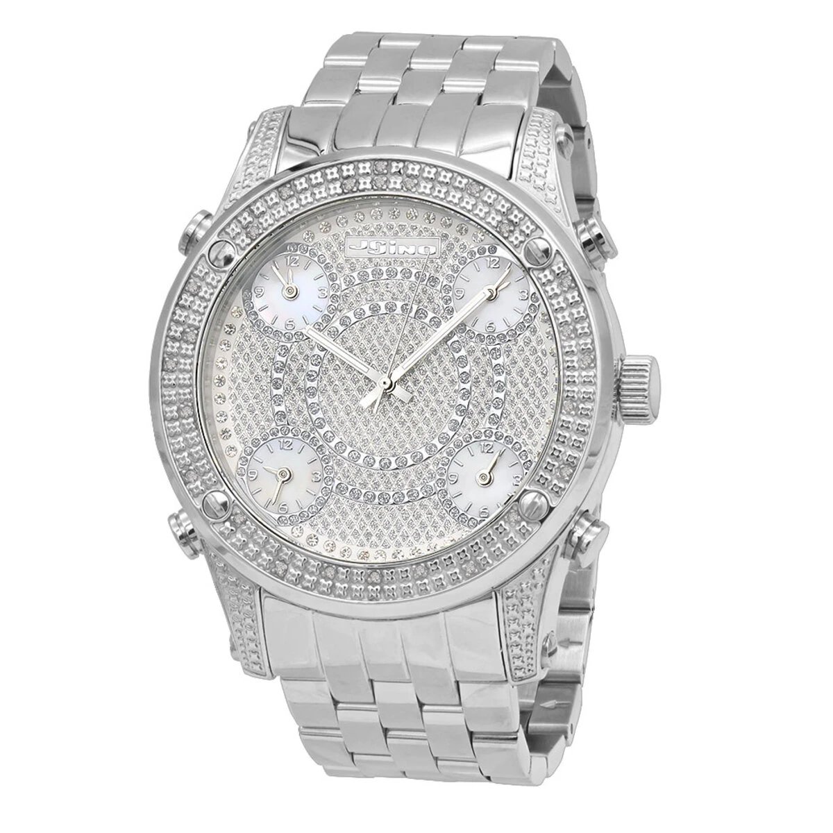 Oversized JoJino Men's Diamond Watch Five Time Zones White Iced Out Dial 0.25ct 1 Oversized JoJino Men's Diamond Watch Five Time Zones White Iced Out Dial 0.25ct
