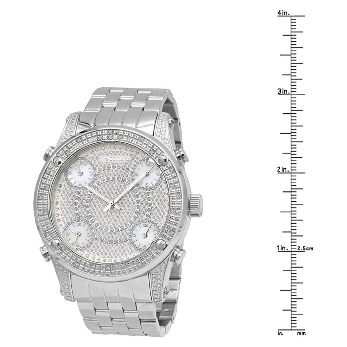 Oversized JoJino Men's Diamond Watch Five Time Zones White Iced Out Dial 0.25ct 4 Oversized JoJino Men's Diamond Watch Five Time Zones White Iced Out Dial 0.25ct - Image 4