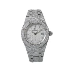 White Dial 33mm Audemars Piguet Royal Oak Ladies Diamond Watch 11.75ct