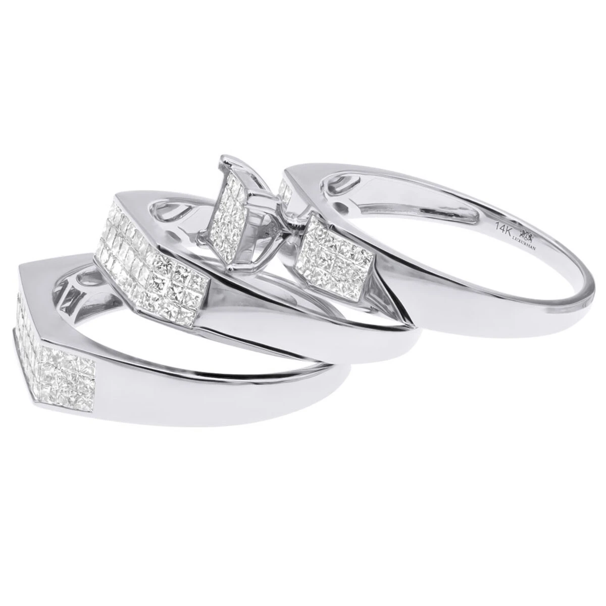 Princess Cut Diamond 14K Yellow Gold Trio Set 2.53ct 4 Princess Cut Diamond 14K Yellow Gold Trio Set 2.53ct - Image 4