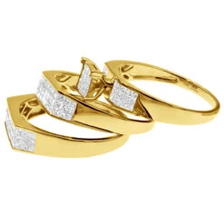 Princess Cut Diamond 14K Yellow Gold Trio Set 2.53ct 13 Princess Cut Diamond 14K Yellow Gold Trio Set 2.53ct -Urban Jewels Shop wedding ring sets princess cut diamond trio set 253ct 14k gold back yellow