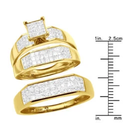 Princess Cut Diamond 14K Yellow Gold Trio Set 2.53ct 17 Princess Cut Diamond 14K Yellow Gold Trio Set 2.53ct -Urban Jewels Shop wedding ring sets princess cut diamond trio set 253ct 14k gold ruler yellow