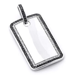 White And Black Diamond Dog Tag Pendant 1.5ct Sterling Silver