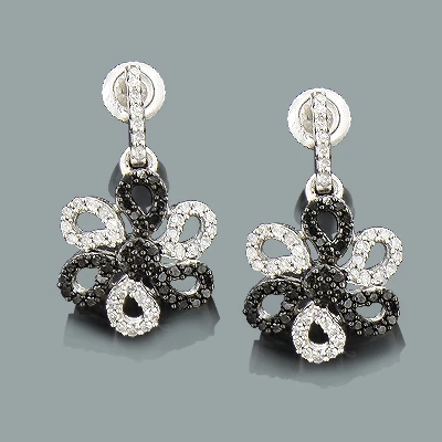 White Black Diamond Flower Earrings 0.51ct 14K White Gold 1 White Black Diamond Flower Earrings 0.51ct 14K White Gold