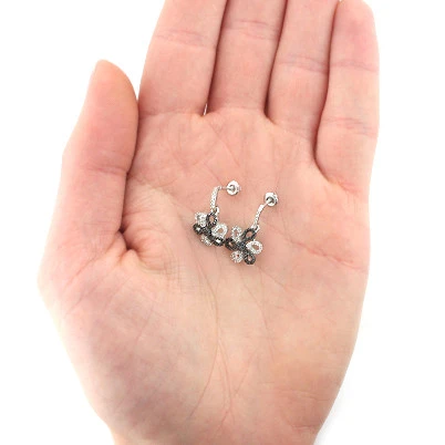 White Black Diamond Flower Earrings 0.51ct 14K White Gold 2 White Black Diamond Flower Earrings 0.51ct 14K White Gold - Image 2