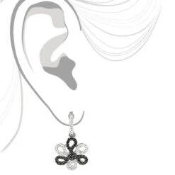 White Black Diamond Flower Earrings 0.51ct 14K White Gold 5 White Black Diamond Flower Earrings 0.51ct 14K White Gold -Urban Jewels Shop white black diamond flower earrings 051ct 14k gold 3