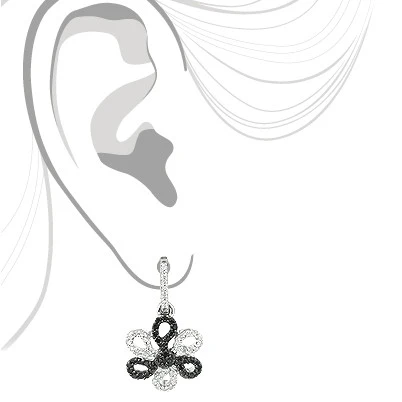 White Black Diamond Flower Earrings 0.51ct 14K White Gold 3 White Black Diamond Flower Earrings 0.51ct 14K White Gold - Image 3
