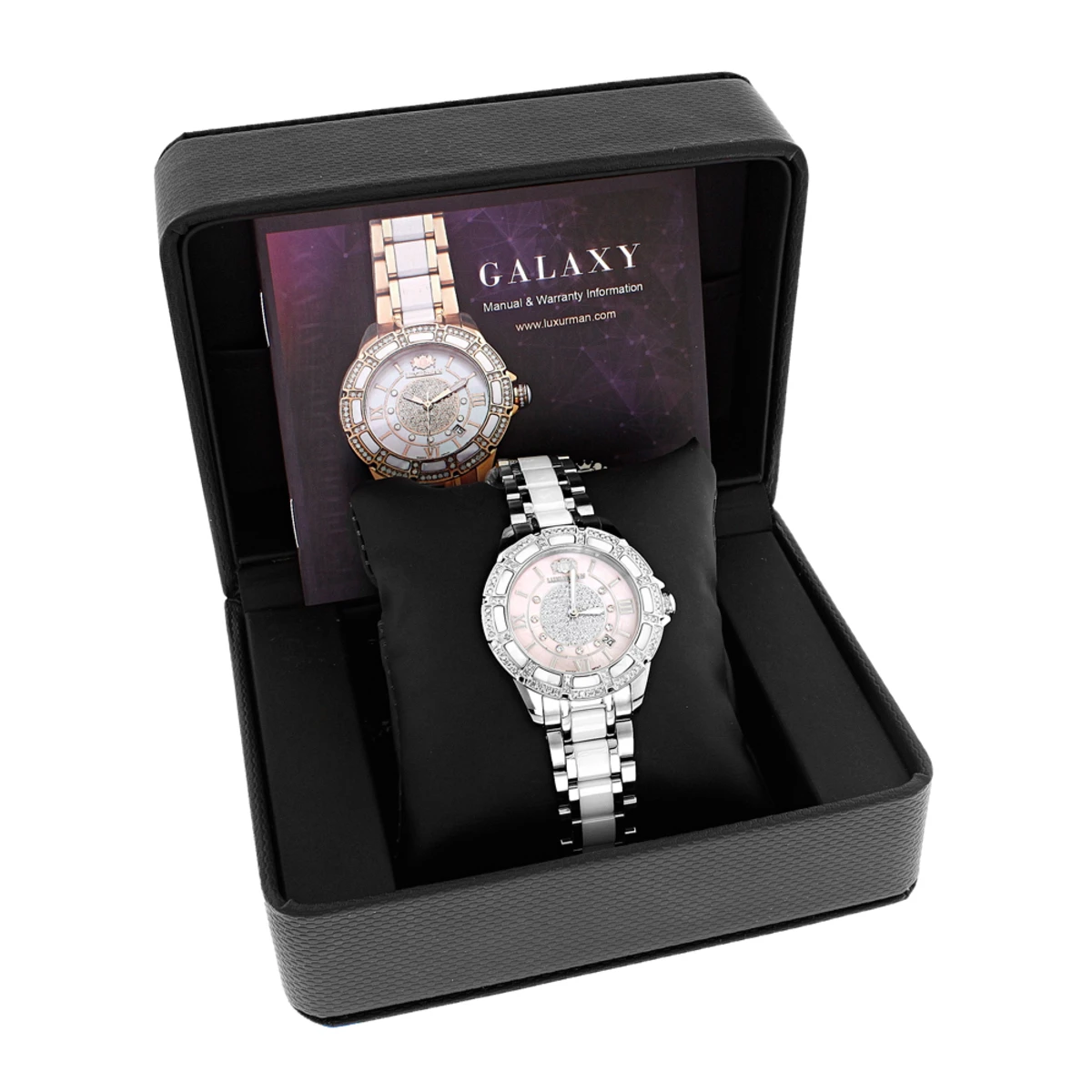 White Ceramic Women's Diamond Watch 1.25ct Pink MOP Luxurman Galaxy 4 White Ceramic Women's Diamond Watch 1.25ct Pink MOP Luxurman Galaxy - Image 4