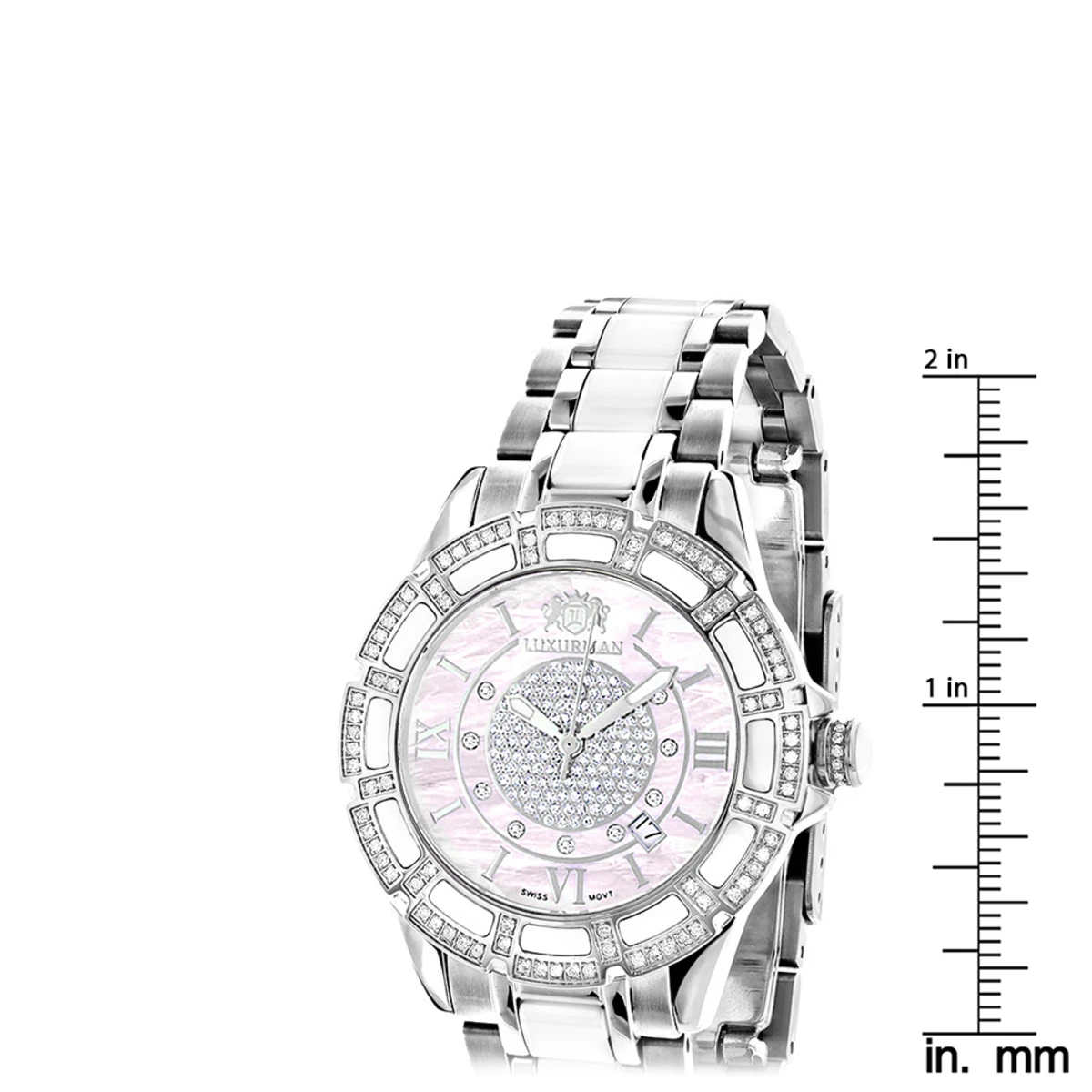 White Ceramic Women's Diamond Watch 1.25ct Pink MOP Luxurman Galaxy 5 White Ceramic Women's Diamond Watch 1.25ct Pink MOP Luxurman Galaxy - Image 5
