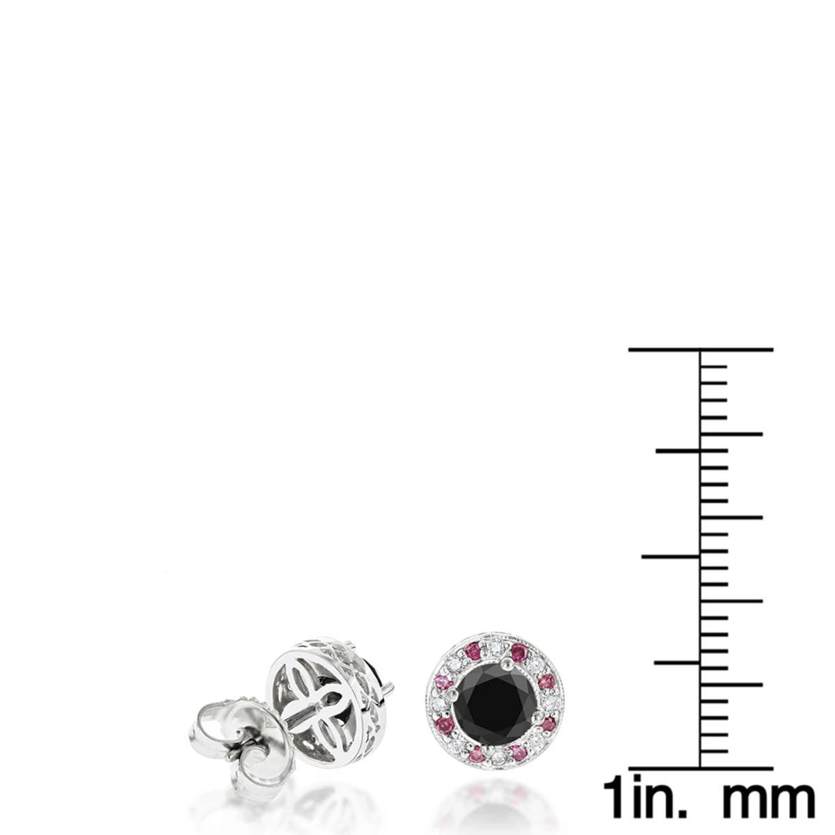 White Pink And Black Diamond Stud Earrings 2.2ct 14K White Gold 6 White Pink And Black Diamond Stud Earrings 2.2ct 14K White Gold - Image 6