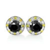 White Yellow And Black Diamond Stud Earrings 2.20ct 14K White Gold