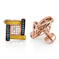 White Yellow Blue Diamond Earrings 0.5ct 10K White Gold -Urban Jewels Shop white yellow blue diamond earrings 078ct 10k gold ro