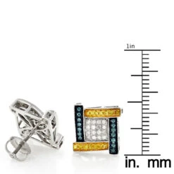 White Yellow Blue Diamond Earrings 0.5ct 10K White Gold -Urban Jewels Shop white yellow blue diamond earrings 078ct 10k gold rulerwh