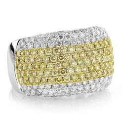 White Yellow Diamond Band For Women 3.35ct 14K White Gold Anniversary Ring