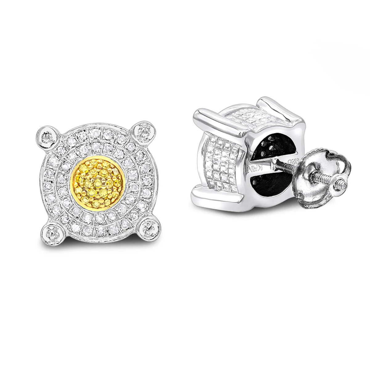 White Yellow Diamond Stud Earrings 0.33ct Sterling Silver 1 White Yellow Diamond Stud Earrings 0.33ct Sterling Silver