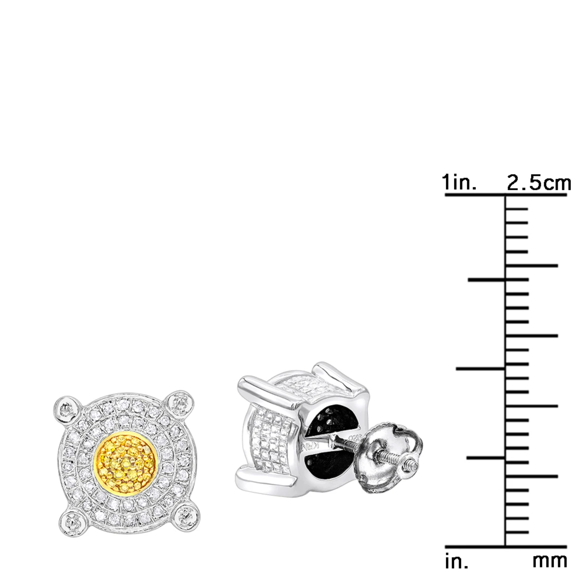 White Yellow Diamond Stud Earrings 0.33ct Sterling Silver 4 White Yellow Diamond Stud Earrings 0.33ct Sterling Silver - Image 4