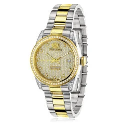 Women's White Yellow Gold Pltd Diamond Watch Two Tone Luxurman Tribeca 1.5ct