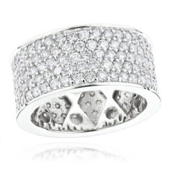 12mm Wide 14K White Gold Round Diamond Eternity Ring For Men & Women 6 Carats