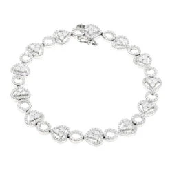 Women's 14K White Gold Designer Diamond Heart Bracelet 4.35ct