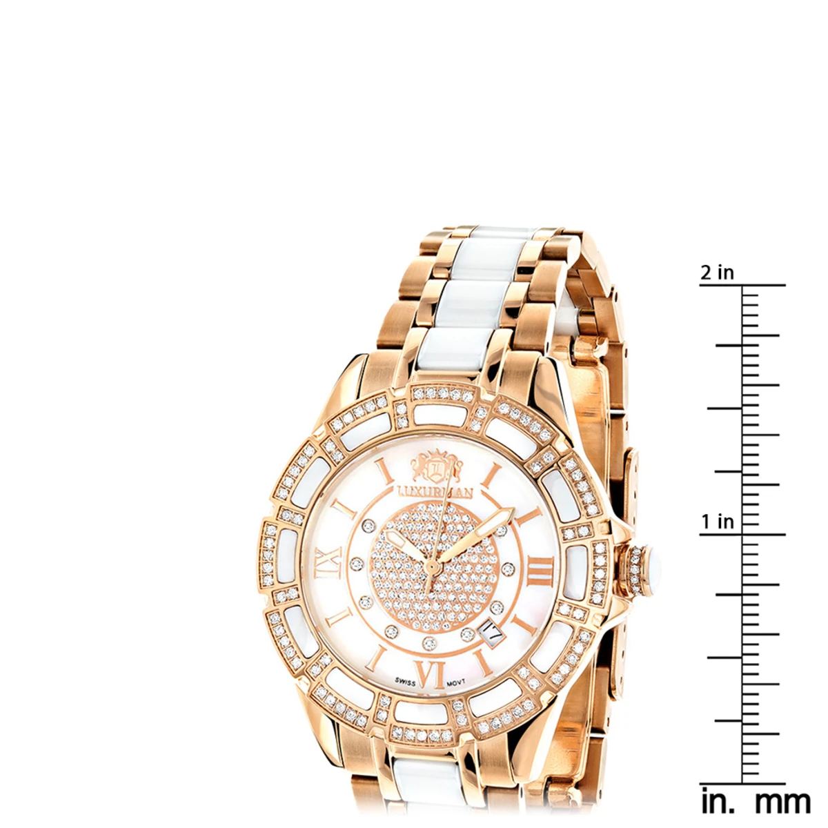 Women's Ceramic Rose Gold Diamond Two Tone White MOP Luxurman Galaxy 5 Women's Ceramic Rose Gold Diamond Two Tone White MOP Luxurman Galaxy - Image 5