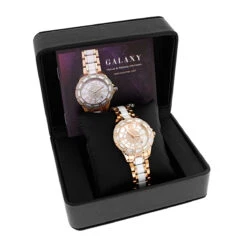 Women's Ceramic Rose Gold Diamond Two Tone White MOP Luxurman Galaxy 8 Women's Ceramic Rose Gold Diamond Two Tone White MOP Luxurman Galaxy -Urban Jewels Shop womens ceramic watches rose gold diamond two tone white mop luxurman galaxybox
