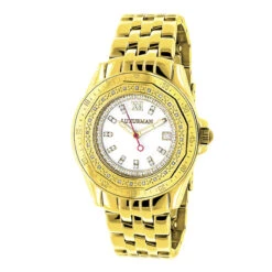 Women's Diamond Watch 0.25ct Yellow Gold Plated Luxurman