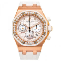 Women's Diamond Watch Audemars Piguet Royal Oak Chronograph 37mm Silver Tone Dial
