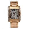 Women's Diamond Watch Cartier Tank Anglaise 18K Gold 30mm Silver Tone Dial