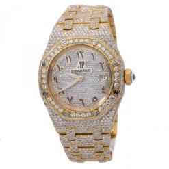 Women's 18K Gold Diamond Watch Audemars Piguet Royal Oak Champagne Dial W00905
