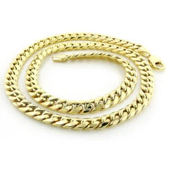 9mm 10K Yellow Gold Miami Cuban Link Curb Chain For Men 20-40in