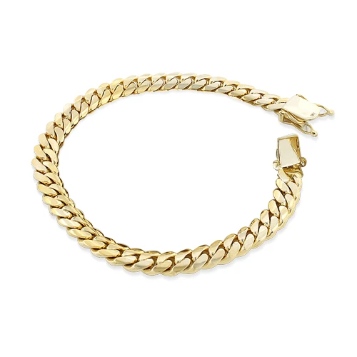 14K Yellow Gold Miami Cuban Link Curb Chain Bracelet 4mm 7.5-9in 1 14K Yellow Gold Miami Cuban Link Curb Chain Bracelet 4mm 7.5-9in