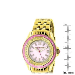 Yellow Gold Plated Ladies Diamond Pink Watch 0.25ct Luxurman -Urban Jewels Shop yellow gold plated ladies diamond pink watch 025ct luxurman ruler