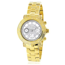 Yellow Gold Plated Luxurman Diamond Watch For Women 0.3ct White MOP Montana